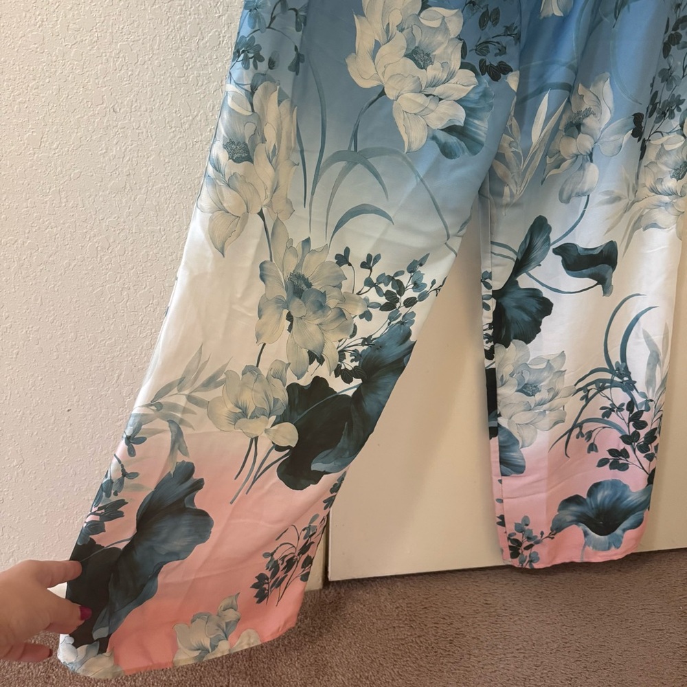 Zara Blue One Shoulder Floral Jumpsuit NWT Size L - Picture 3 of 7